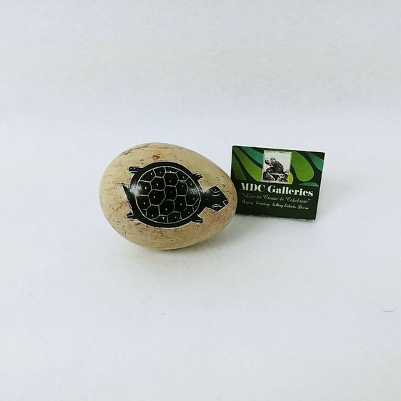 Marble Egg Sea Turtle Artisan Etched Design Polished 3" - Picture 5 of 6